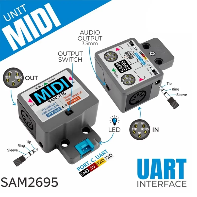 【Home-Tools!】Processamento de áudio 3.5 Interface O Unidade MIDI SAM2695 Unidade Midi oficial com conector Din (SAM2695)