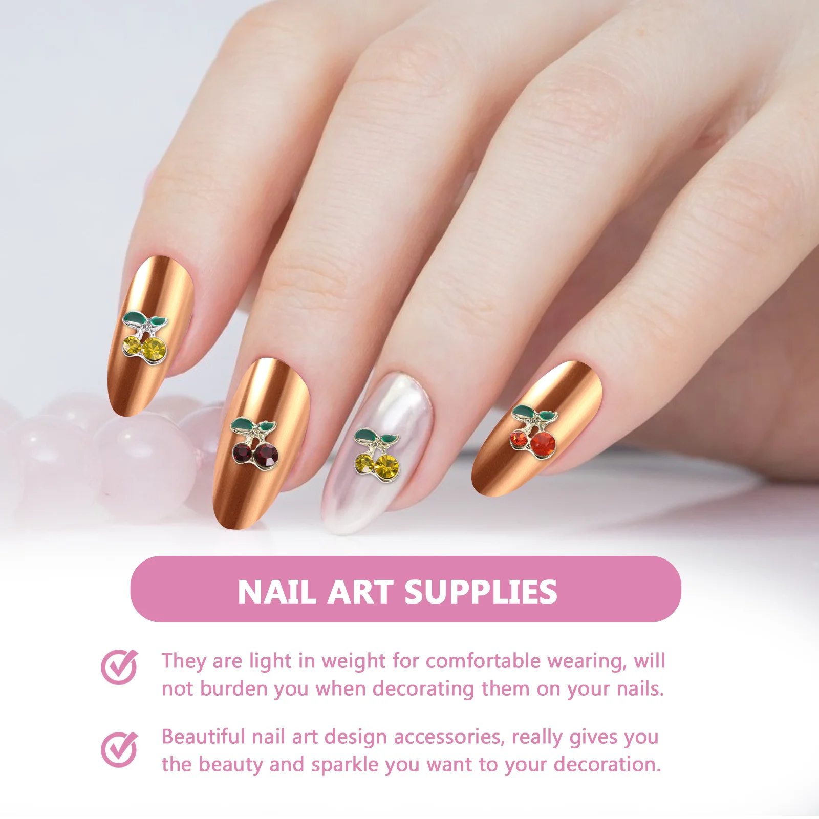 Cristais de charme para arte em unhas, 60 peças, peso leve para uso confortável, design brilhante, suprimentos para arte em unhas, strass para unhas
