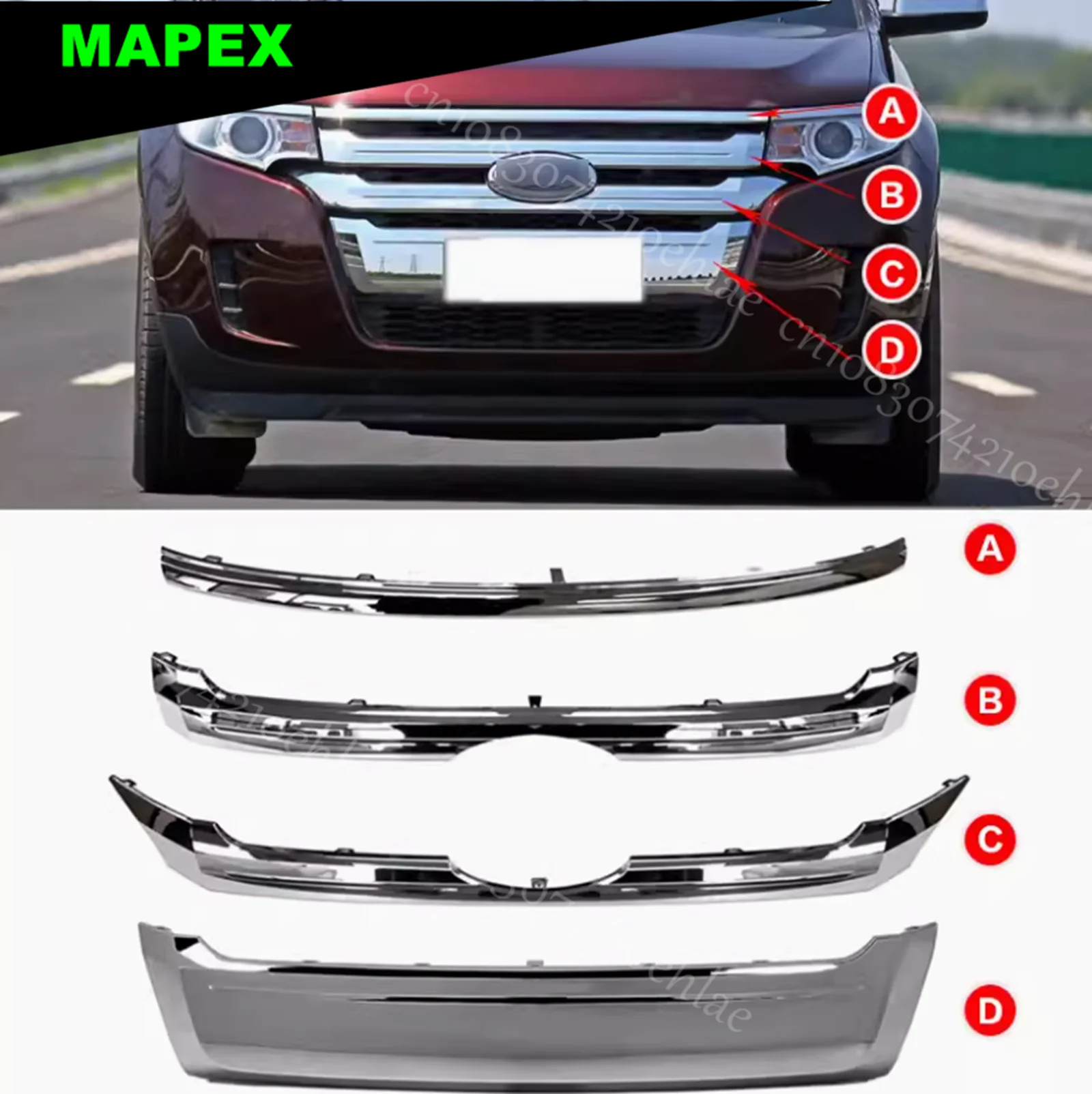 4PCS Front Upper Lower Radiator Grille Molding Kit For 2011-2014 Ford Edge