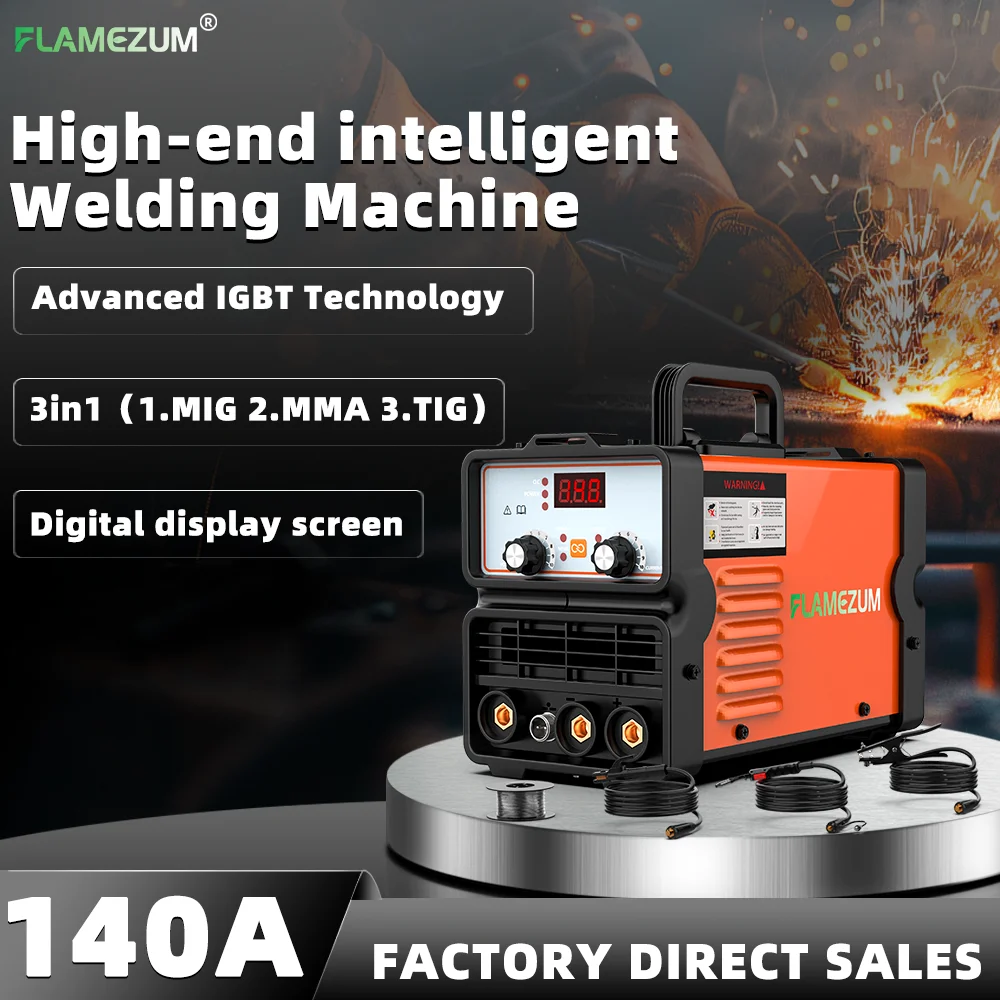 

140A MIG Welder - 110V Flux Core MIG Welding Machine/Lift TIG/Stick 3 in 1 Welder Machine with LCD Screen, IGBT Inverter Portabl