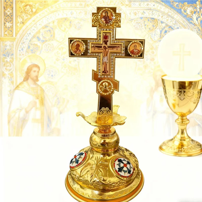 جديد 2026 صليب أرثوذكسي نعمة الصليب مع حامل للكنيسة ديكور المنزل شغف أيقونة يسوع الأحمر والأزرق إنومال الصليب هدية