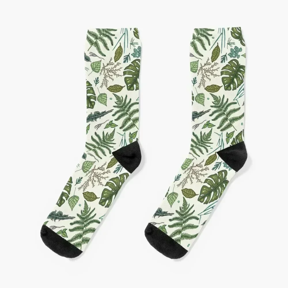 

Green leaves pattern Socks funny gift cotton Soccer retro Socks Man Women's