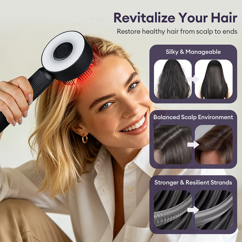 Electric Massage Comb Vibration Red Light Therapy Hair Growth Massage Scalp Massage Brush Anti Hair Loss Liquid Oil Applicator view 6