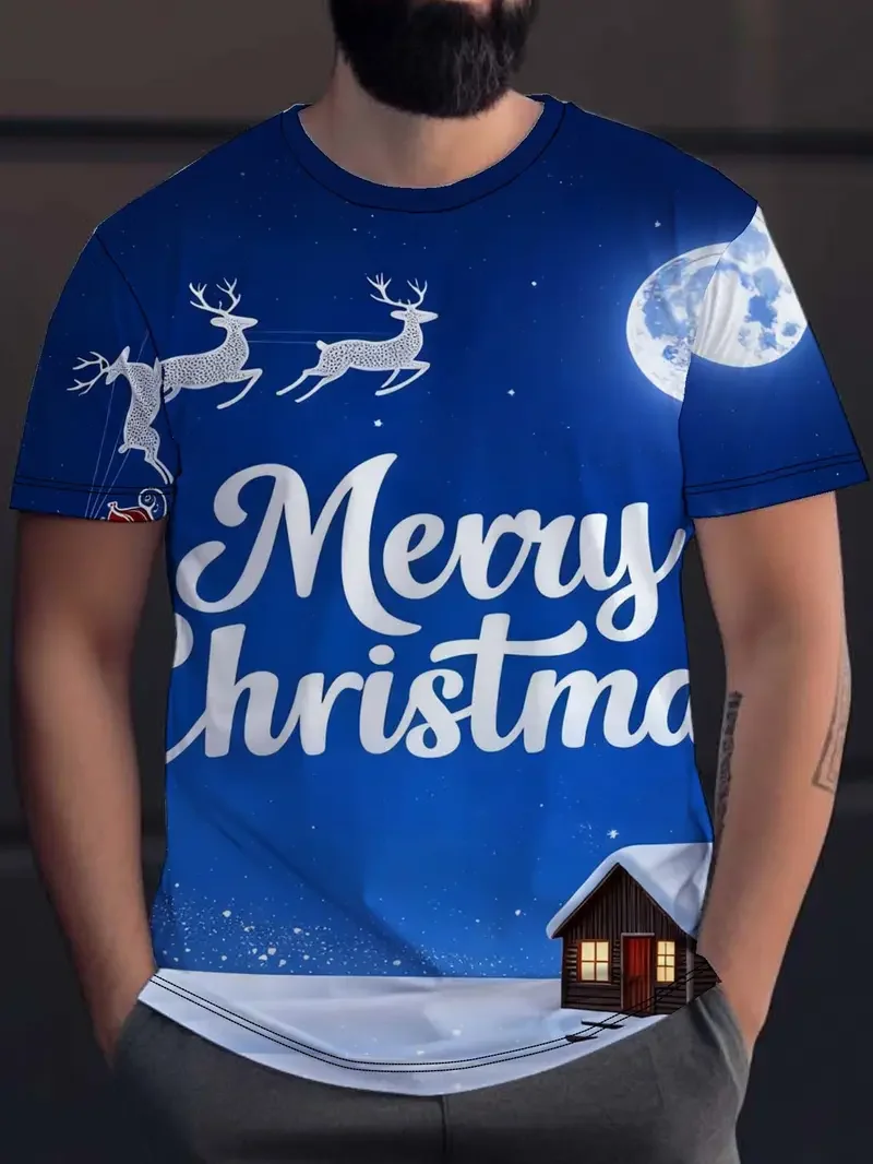 2026 عيد الميلاد تي شيرت الصيف مضحك سانتا كلوز بلوزات على الموضة تي شيرت رجالي عطلة الصيف الأولاد ملابس الشارع الشهير غير رسمية #5