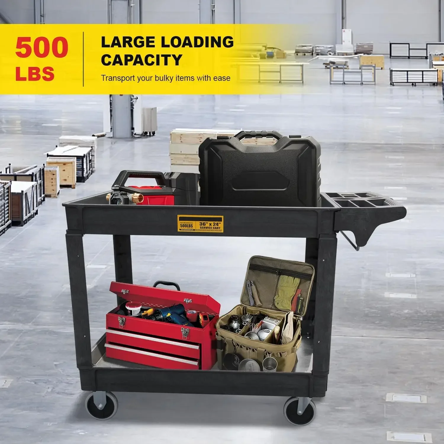 Service Cart,Heavy Duty 500 LBS Rolling Utility Cart with 360°Swivel Wheels