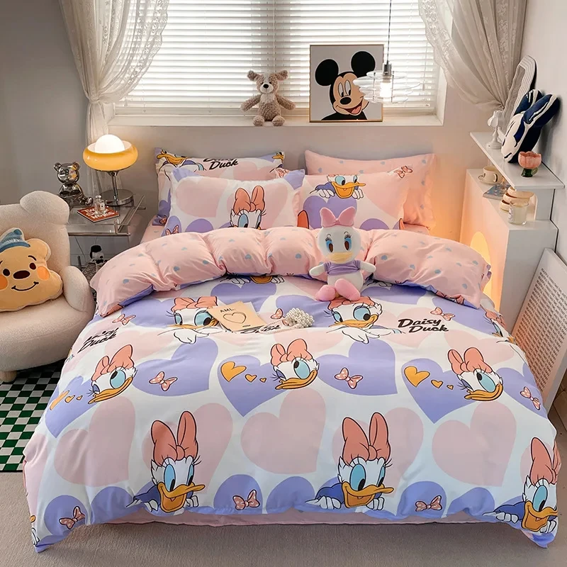 Disney Kids Duvet Cover Bedding Set Kawaii Mickey Minnie Double Single Size Bedroom Decoration Children Gifts Queen King Size