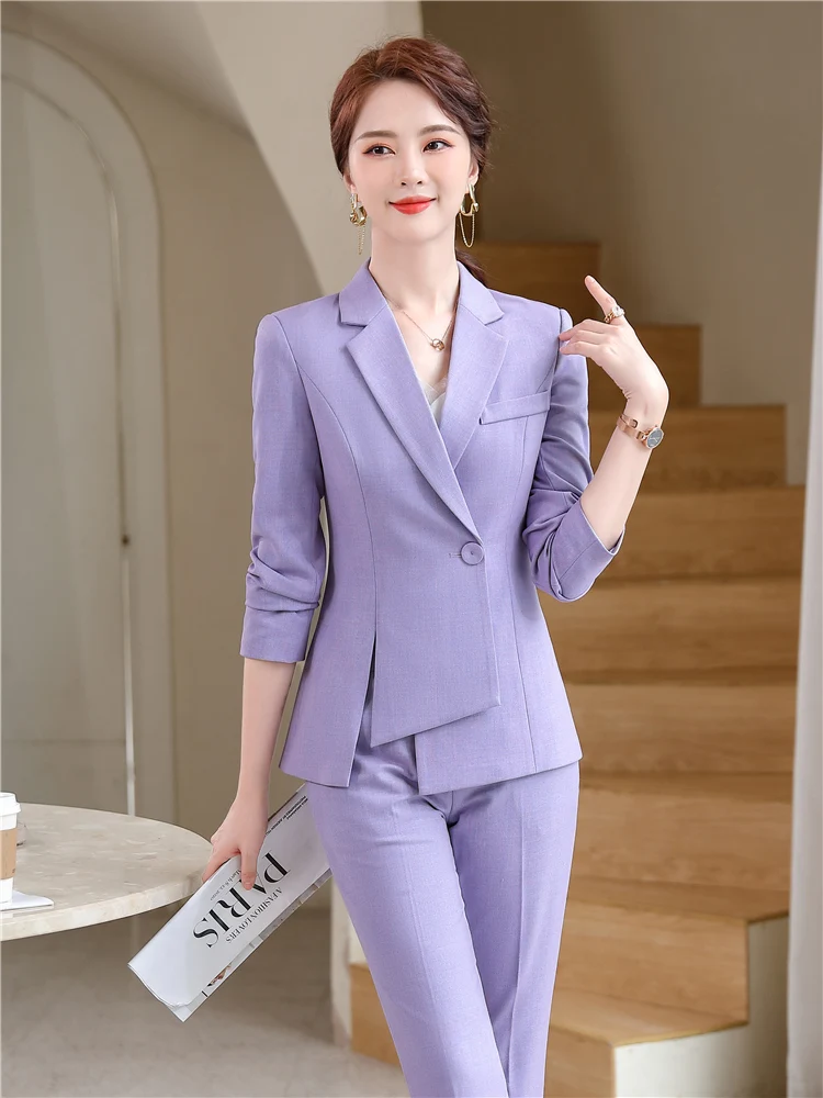 Blazer and Skirt Set for Women Denim Blue Jecket Formal Suit  Female Blazer Office Lady Autumn Spring 2 Pcs