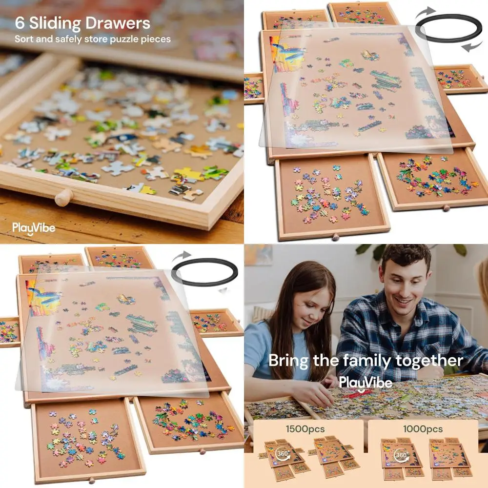 

360° Rotating Puzzle Board 1500pc, 26x35, 6-Drawer Storage, Lazy Susan for Jigsaws & Family Fun
