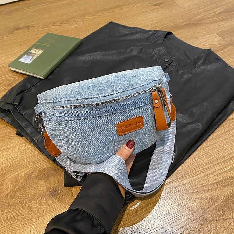 Anti theft Travel Waist Bag Composite Handbag For Women Casual Denim Crossbody Chest Bag Large Fanny Banana Belt Bag