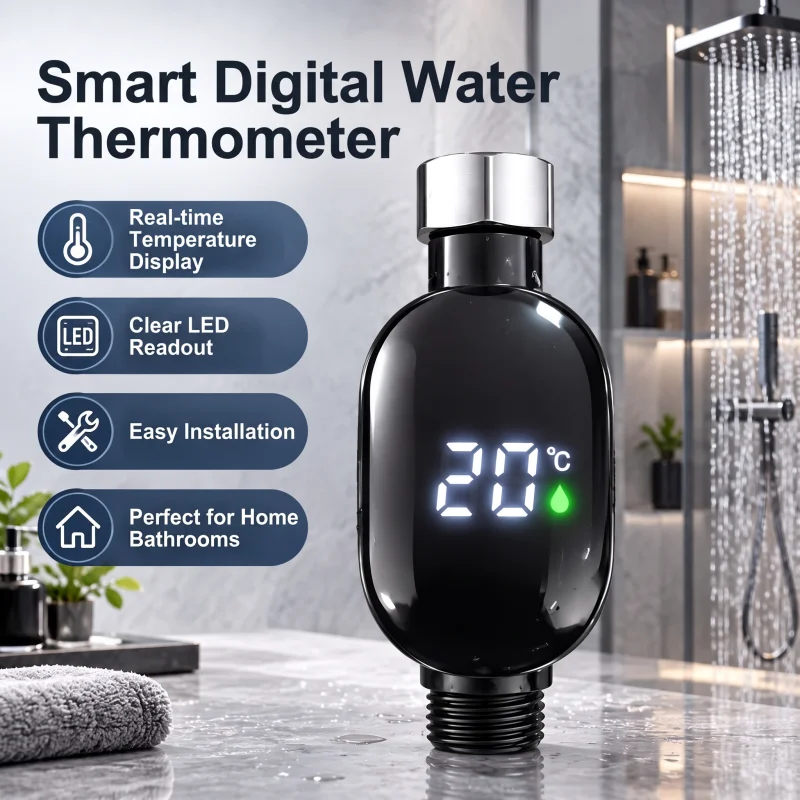 High-end Home Anti-Burn Shower Head with Smart Digital Temperature Display for Infants, Pregnant Women, and Elderly