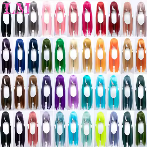 LM 100Cm Long Staight Cosplay Wig Heat Resistant Synthetic Hair Anime Party wigs 42 color Colourful