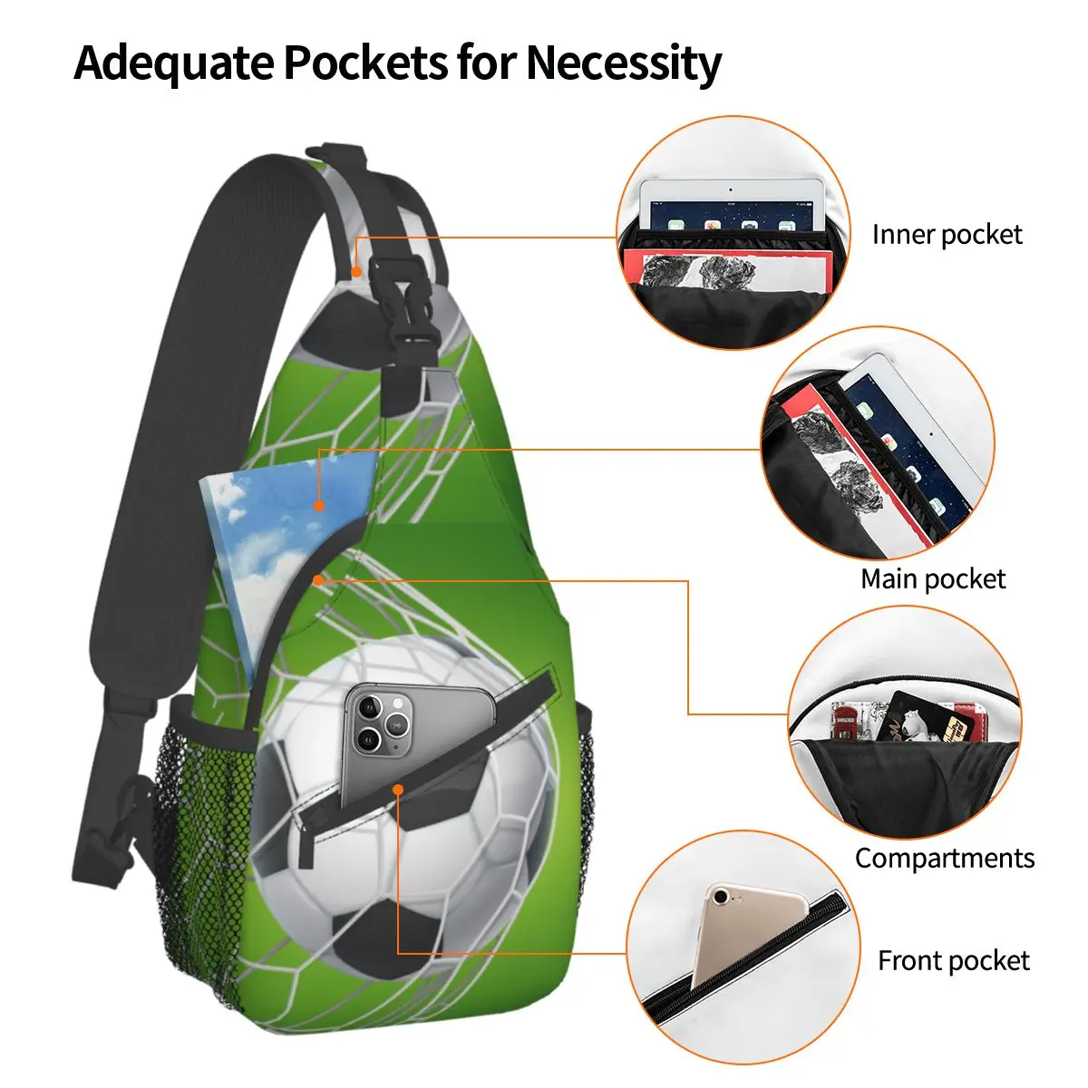 Fußball Fußball Schulter taschen Brust Cross body Schulter Rucksack Outdoor Wandern Tages rucksäcke grüne Bälle Sport muster Schult aschen