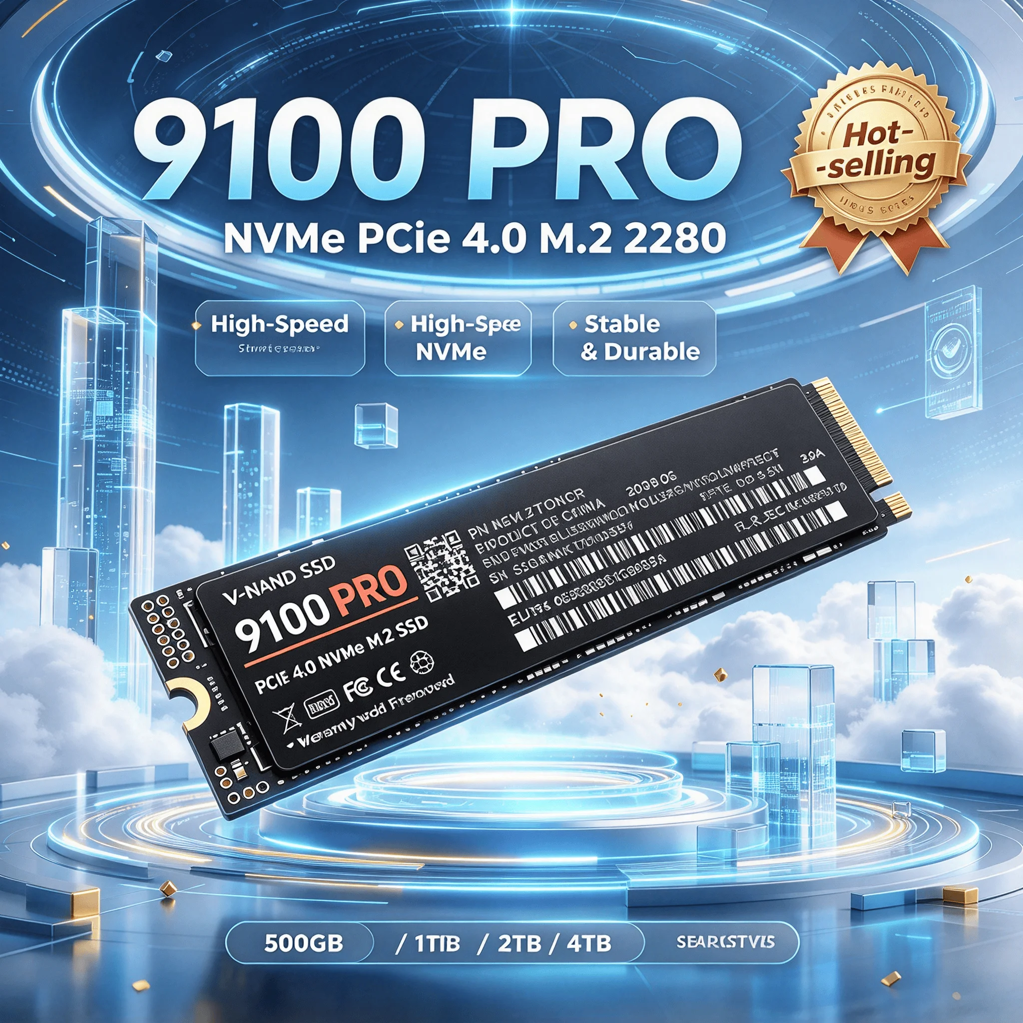 SSD NVMe PCIe Gen4 9100 PRO M2 Novo, 7300MB/s, Unidade de Alta Velocidade para Laptop e Desktop, 1TB 2TB 4TB, Atualize Seu PC, Necessidades 4K