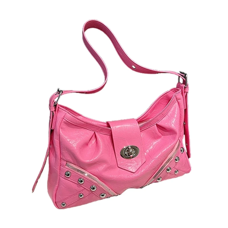 Bolso bandolera con remaches, bolso hombro con axila Punk texturizado plisado cuero PU