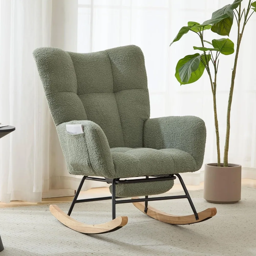 

Nursery Rocking Chair Teddy Upholstered Glider Rocker with Footrest Accent Chair with High Backrest Armchair Comfy Side Pocket C