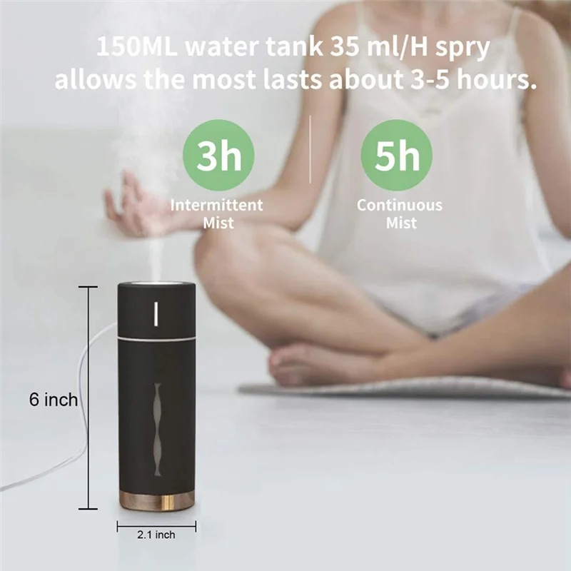 AA96 Umidificador pessoal de névoa fria USB Desktop Mini umidificador para quarto, escritório, viagem, carro, super silencioso, desligamento automático, preto