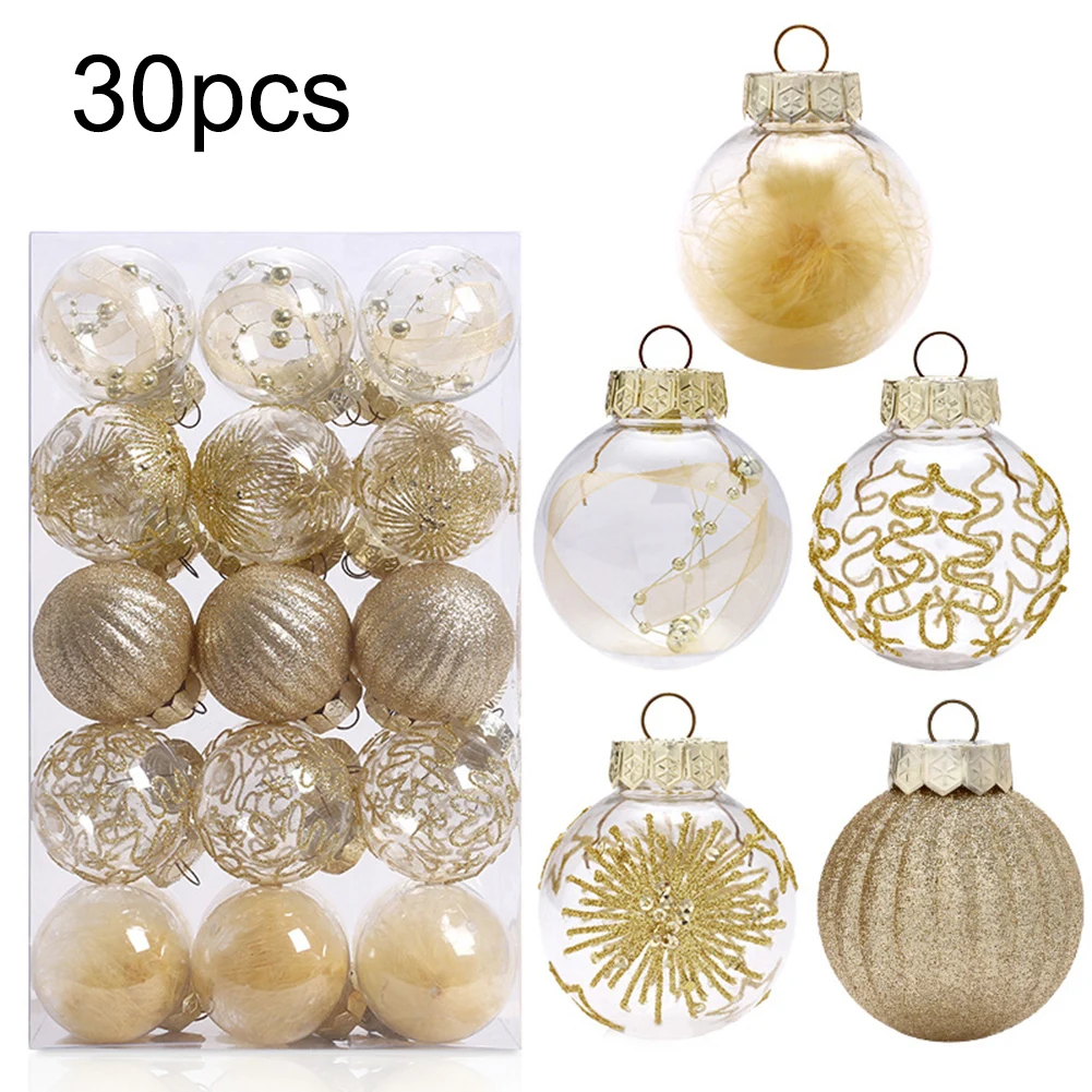 

30pcs Christmas Baubles For Tree Decorations Shatterproof Reusable Plastic Hanging Balls New Year Wedding Xmas Home Decor