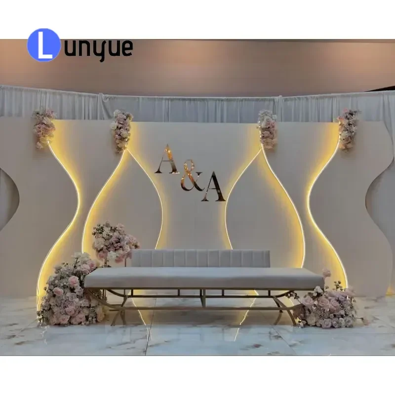Custom 3D White PVC Wedding Arch Backdrop Panel With LED Light Wholesale Design For Ceremony Stage Decoration