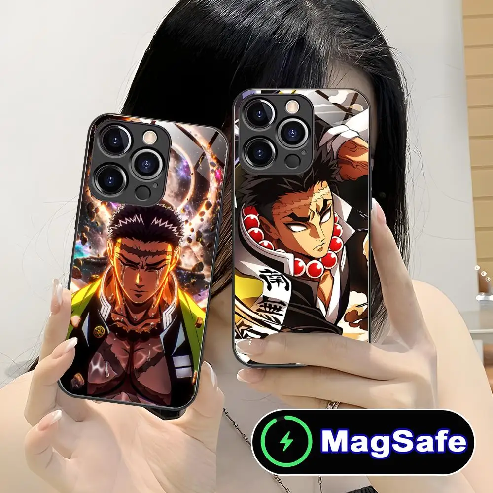 حافظة هاتف Demon Slayer Gyomei لهاتف آيفون 16 15 14 13 12 11 Pro Max Plus Mini MagSafe غطاء حماية بلون زجاجي للهواتف الذكية