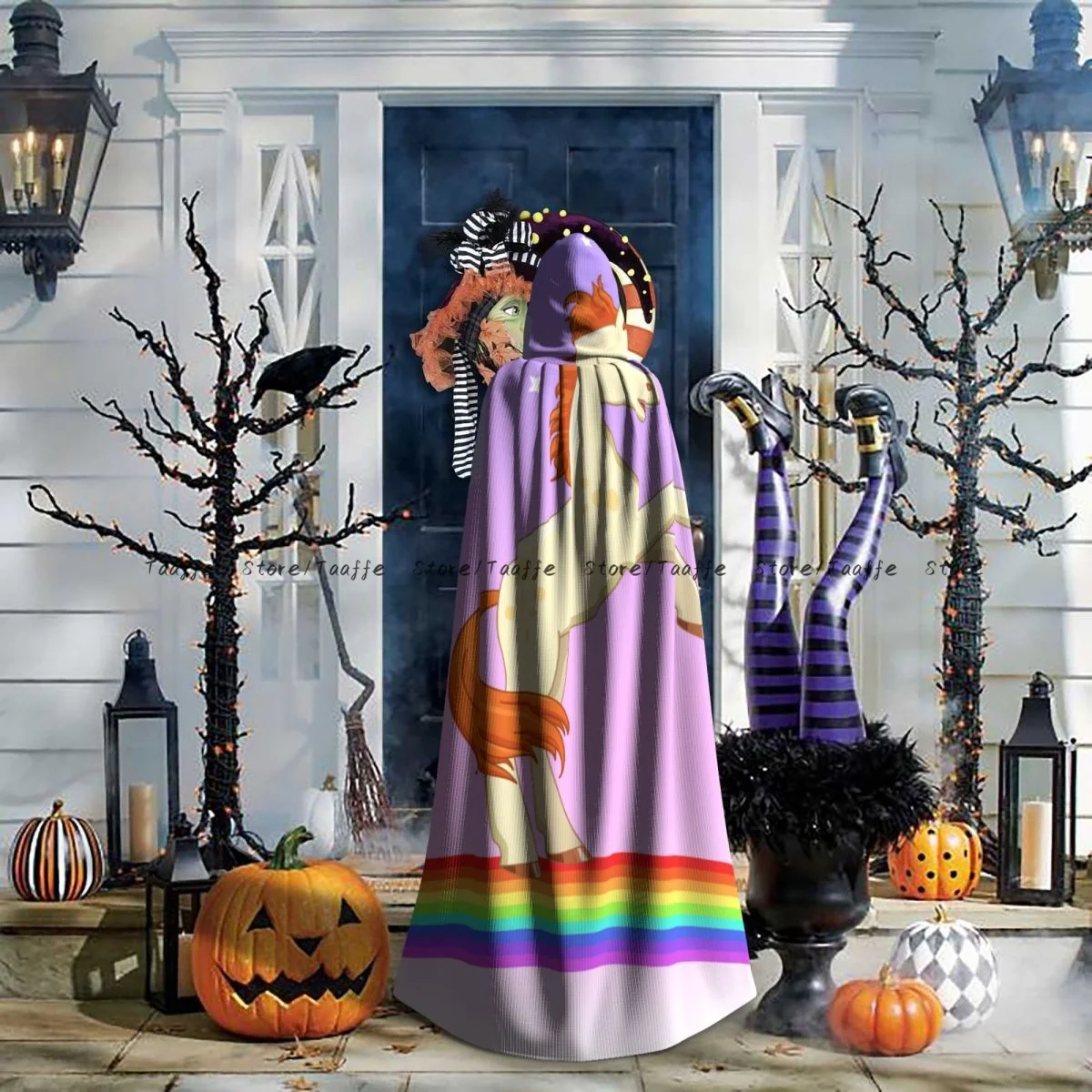 

Witch Long Hooded Robe Lovely Cartoon Rainbow Unicorn Halloween Cloak Cosplay Costumes for Adult