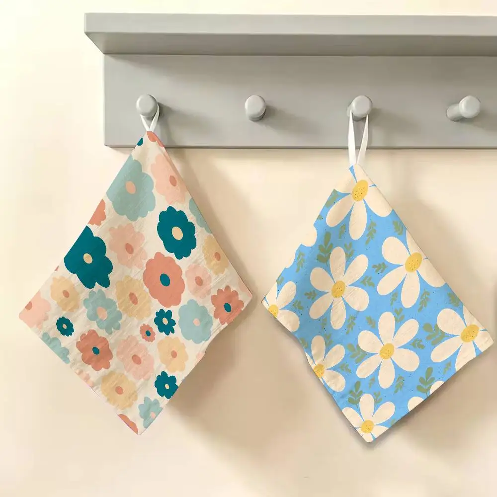 Flower Floral Print Kitchen Hand Towel Vintage Flower Pattern Absorbent Dish Cloth Household Towel Kitchen Bathroom Home Decor