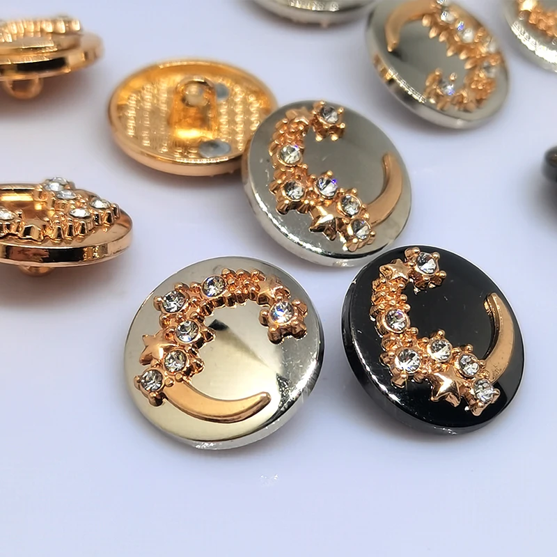 18MM okrągłe metalowe guziki odzieży mody luksusowe Rhinestone wzór księżyca wystrój przycisk dla kobiet sukienka wysokiej jakości szycia DIY