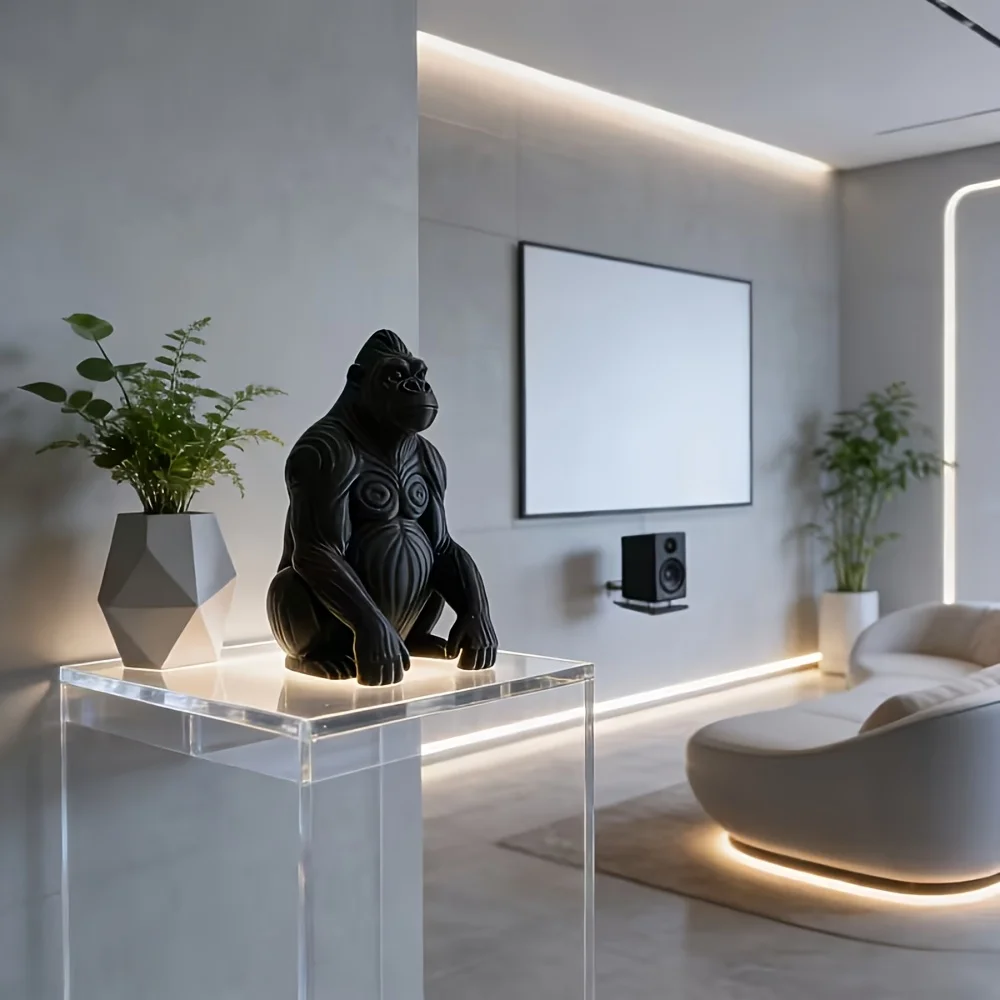 Sitzende Gorilla-Skulptur, Geeignet für Wohnzimmer, Eingangsbereich, Büro, Dominante Kunstornamente, für Tier-Skulptur-Liebhaber