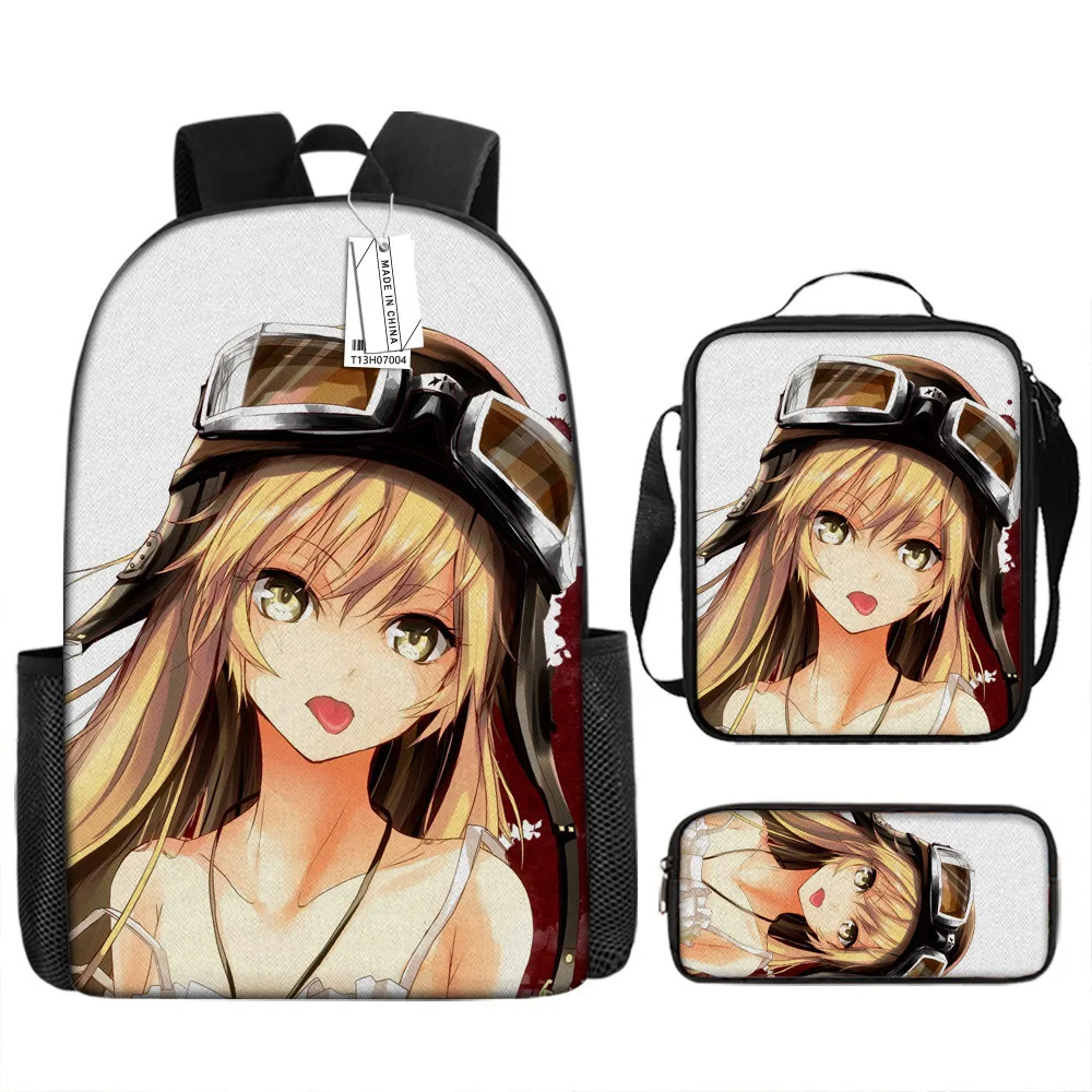 Classic Popular Funny Novelty Monogatari 3D Printed 3pcs/Set pupil School Bags Laptop Daypack Backpack Lunch bag Pencil Case