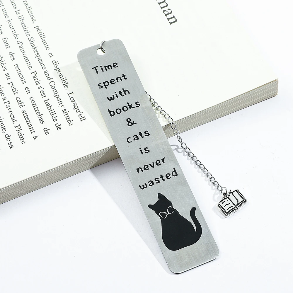 Cute Kitten Stainless Steel Bookmark - Kitten Pattern with Book Pendant - Pet Pendant for Cat Lovers, Reading Tag for Readers