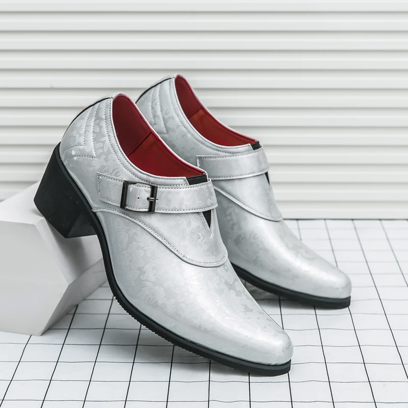 

Men Pointed High Heels with Buckles Smooth Simple Comfortable High-end Business Trend Formal Shoes