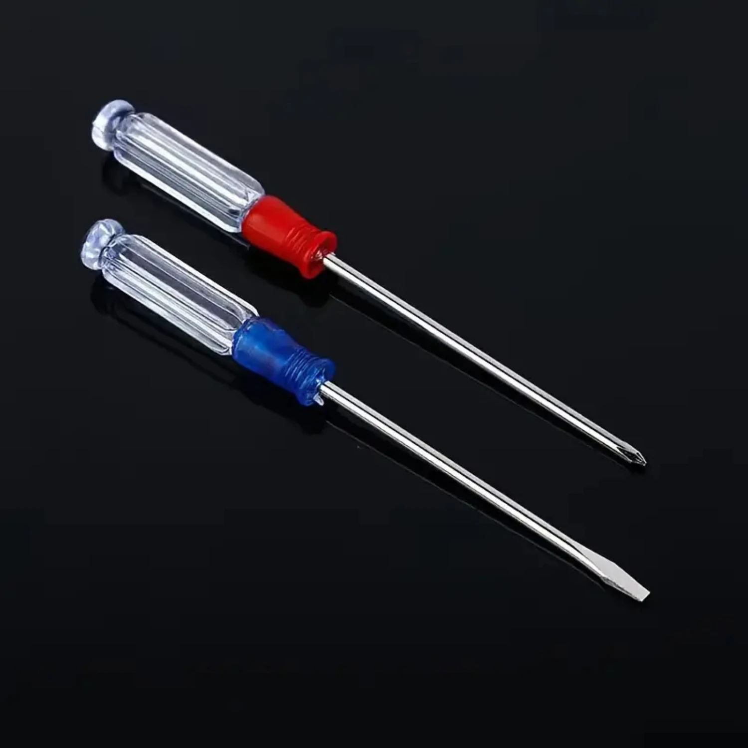 Ergonomic Transparent Red and Blue Crystal Small 3-Inch Production Screwdriver with Sparkling Design for Precision Work