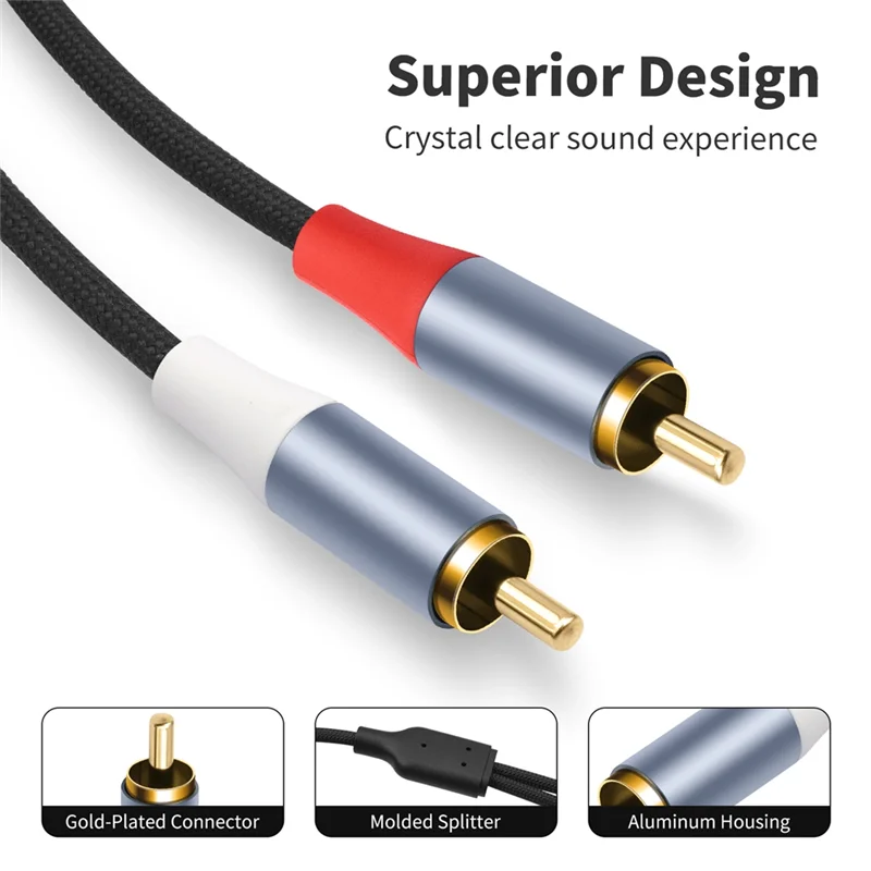 

【B74A】RCA Cable 2RCA Male To 2RCA Male Braided Shielded RCA Audio Cable For Home Theater, HDTV, Amplifiers, Speakers