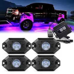 MICTUNING CM 4 Pods RGB LED Rock Lights Wireless App Controller Remote Multicolor Neon LED Lights Kit For Music Mode Flashing