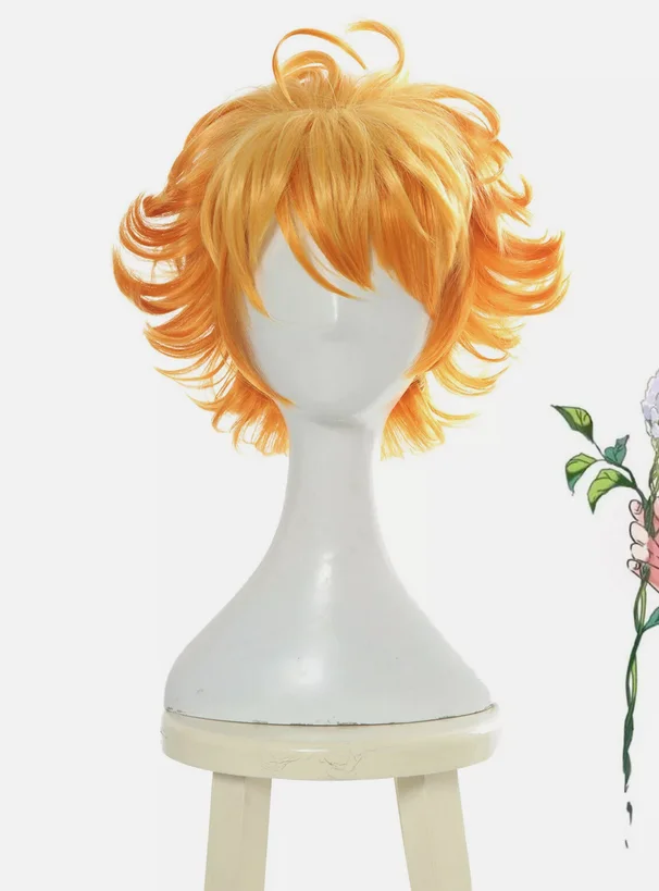 The Promised Neverland Emma Cosplay Wigs Orange Short Wavy Fluffy Hair