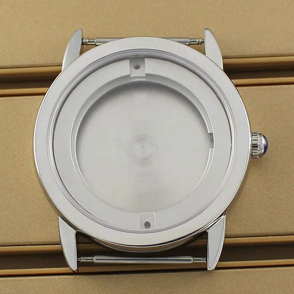 

42mm Silvery 316L Steel Watch Case Sapphire Glass Crystal For 2824 PT5000 Movement 34.50MMDial 100M Waterproof Watch Accessories