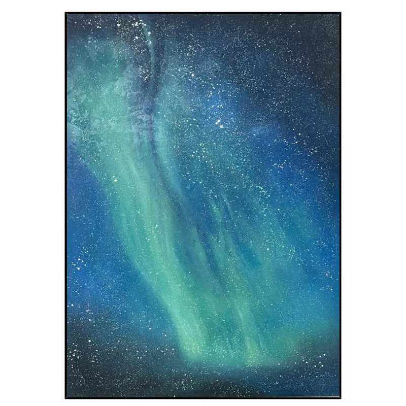 

Hand painted blue-green starry sky living room decorative painting porch niche texture painting aurora art sandstone texture han