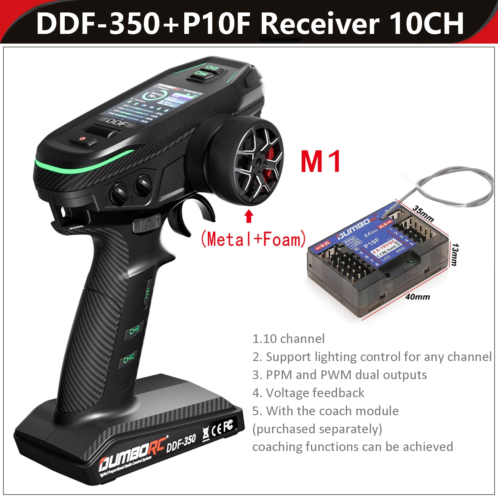 DUMBORC DDF-350 2.4GHZ HD Nadajnik Ekranowy Pilot Zdalnego Sterowania z Odbiornikiem 4/6/10 Kanałowy do Modelu Samochodu RC Łodzi Czołgu Samolotu