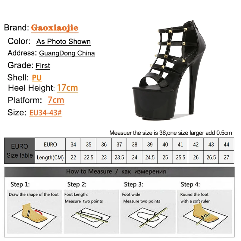 Hollow Out Women Shoes 17CM Women Sandasl Fashion Platform Pole Dancing Shoes Gladiator Models Show Rivet High Heels Rear Zipper