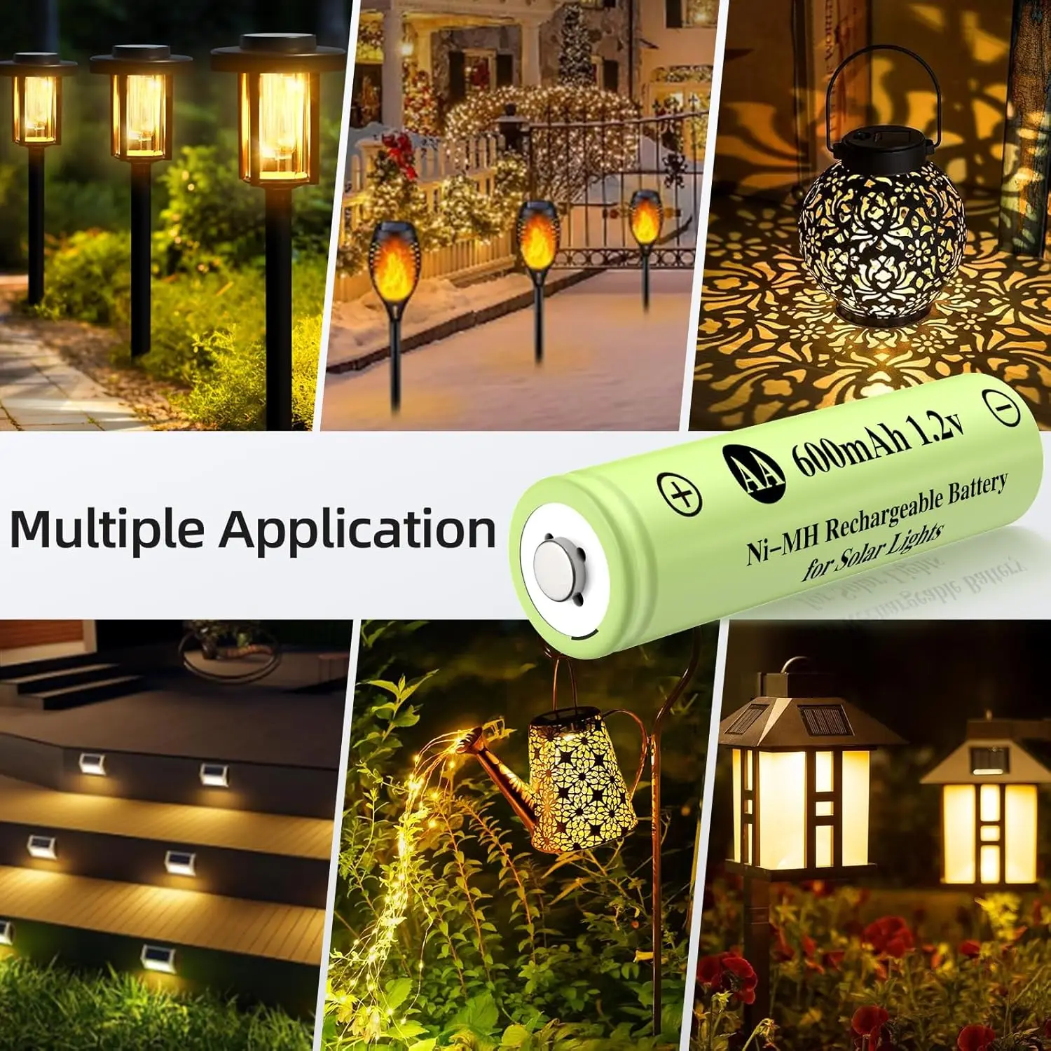 AA 1.2V 600mAh Ni-MH Rechargeable Solar Batteries 4 Pack For Outdoor Garden Lights String Pathway Lights