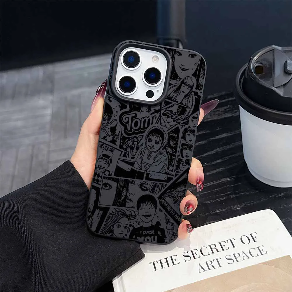 Junji Ito الرعب كاريكاتير تصفيح آيفون 16 15 14 13 12 11 mini XS Max 8 7 Pro Max Plus متجمد ثقوب كبيرة لينة جراب هاتف #4