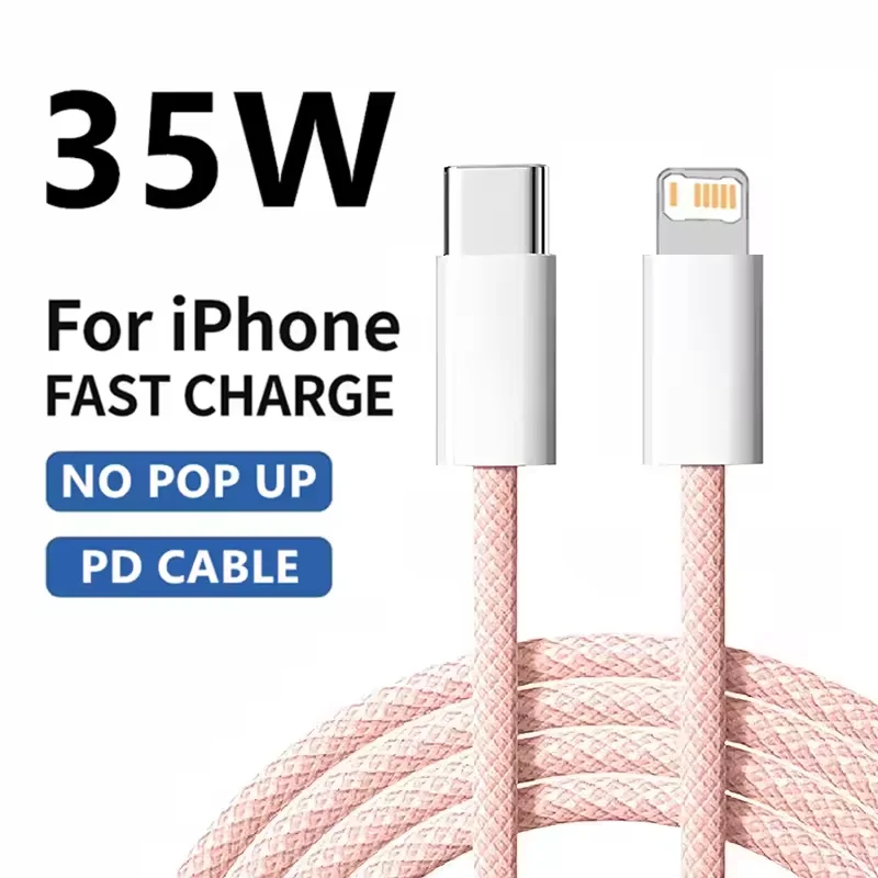 1m 2mPD gevlochten 35W snellaadkabel voor iPhone 13 14 Pro Max 11 12 mini X XR XS Max 7 8 Plus Snel opladen USB-C datakabels