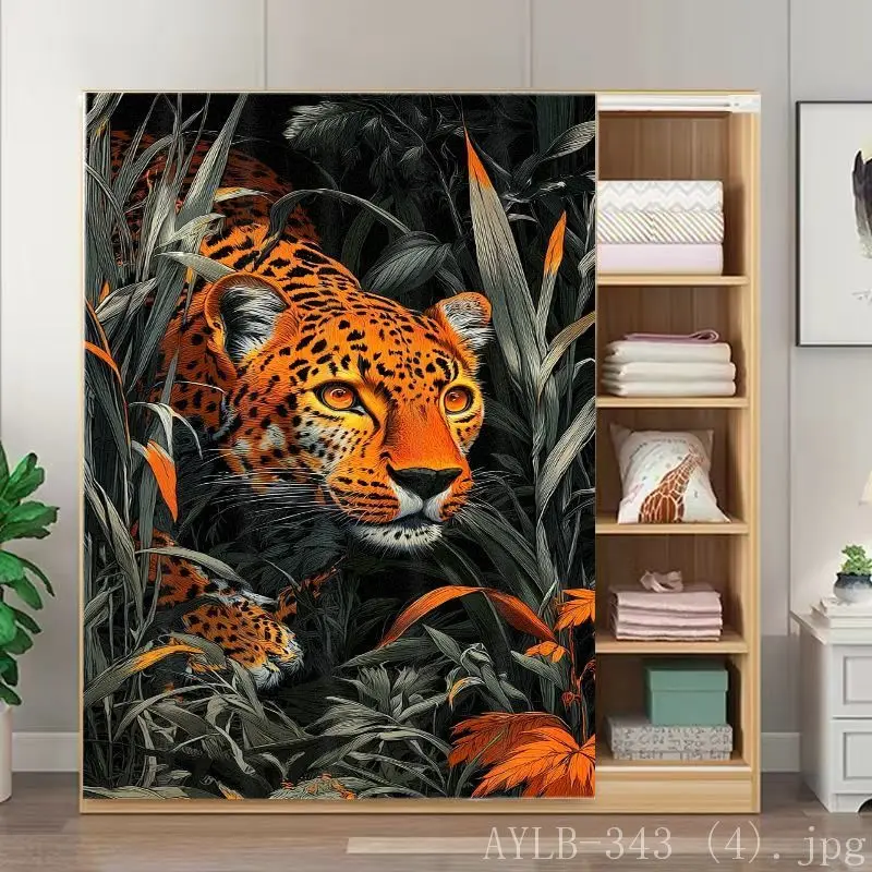 VIKAMA Jungle Leopard Noren Curtain Tropical Bloom Print Wardrobe Privacy Cover Room Divider Indoor Entryway Bedroom Drape