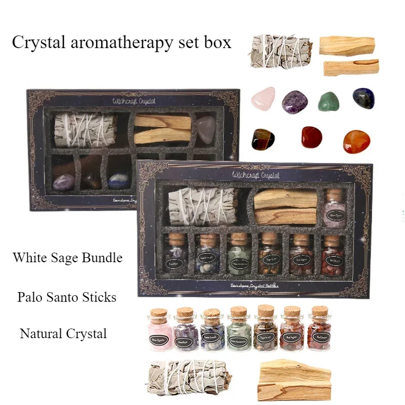 

Aromatherapy Incense White Sage Bundle Palo Santo Sticks Crystal Set Purifying Your Home or Office Crystal Aromatherapy Set Box