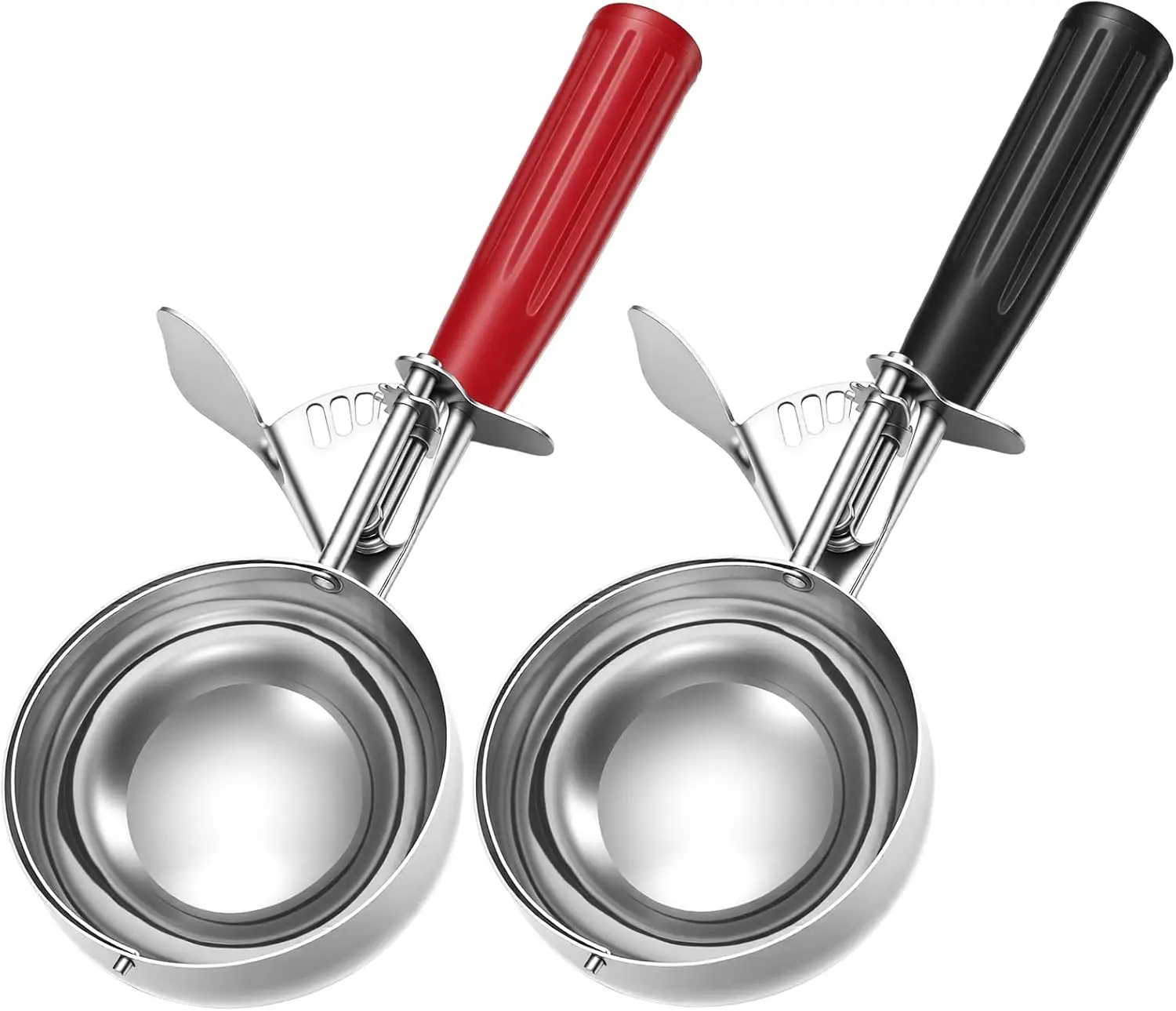

2 Pcs 8 oz Portion Scoops with Trigger Stainless Steel Ice Cream Scooper for Baking, Cookie Dough, Cupcake Batter (Black, Red)
