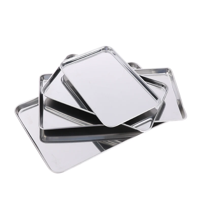 1pc Stainless Steel Tray Rectangle Plate For Kitchen Barbecue Shops Medical Organizer Baking Plate