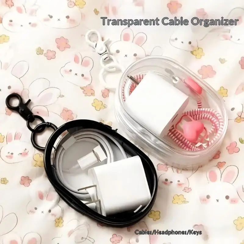Portable Mini Clear Zipper Storage Bag - Space-Saving Cable Organizer For Earphones Chargers Versatile With Handy Keychain Loop