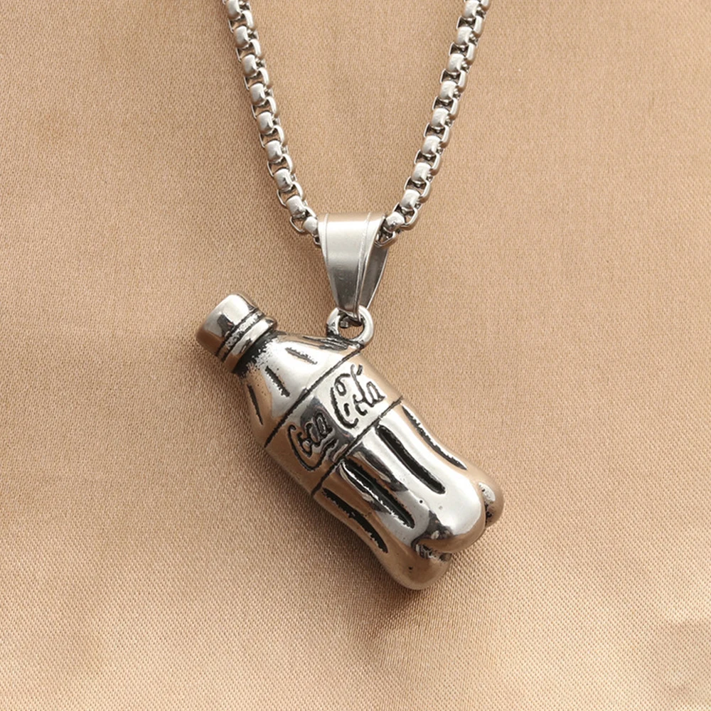 Vintage Creativity Coke Bottle Pendant Men and Women Stainless Steel Bottle Necklace Personality Fashion Jewelry Gift Wholesale