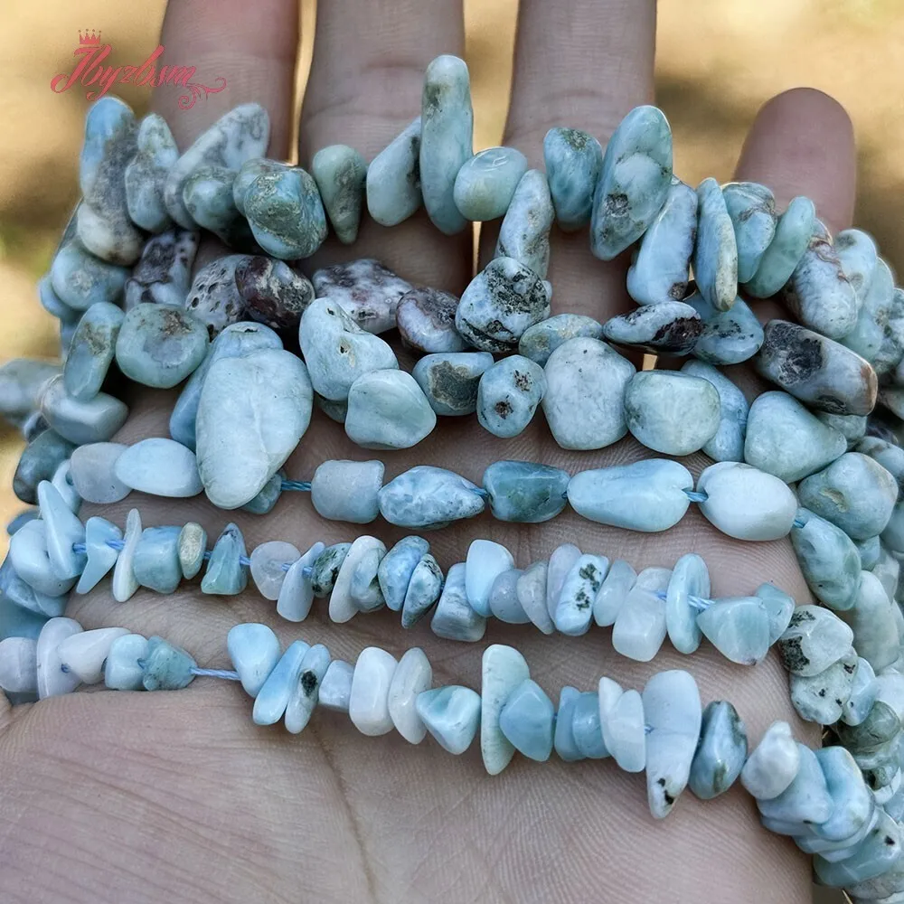Natürliche Freefrom-Chips, runde blaue Larimar-Stein-Abstandsperle, 38,1 cm, für DIY-Zubehör, Charm-Halskette, Armband, Schmuckherstellung