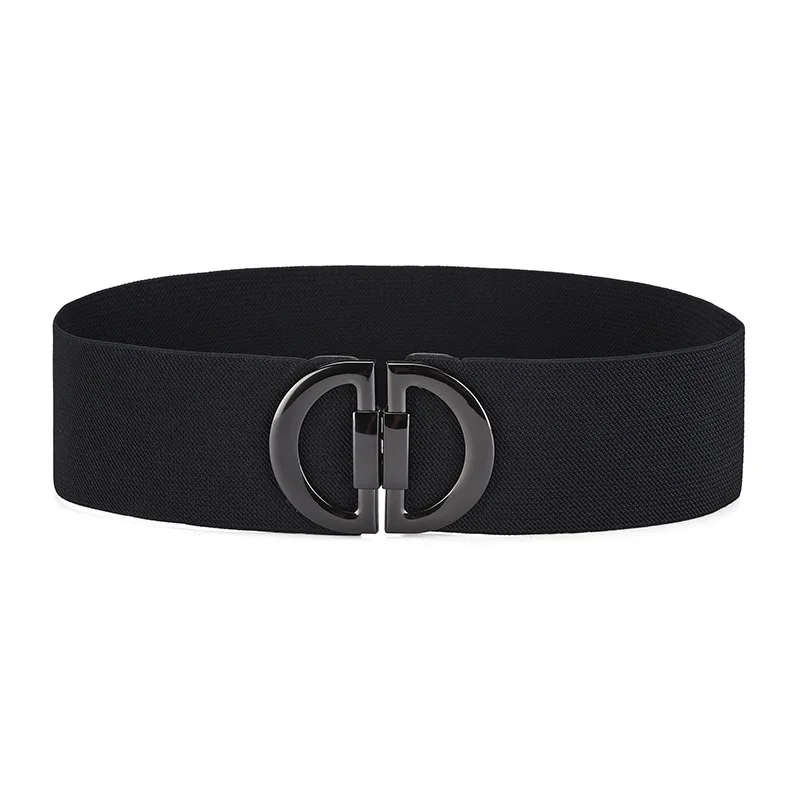 ZLY 2023 New Fashion Waist Band Women Luxury Elastic 85CM Adjustable PU Leather Material Metal Alloy Brand Logo Luxury Waistband