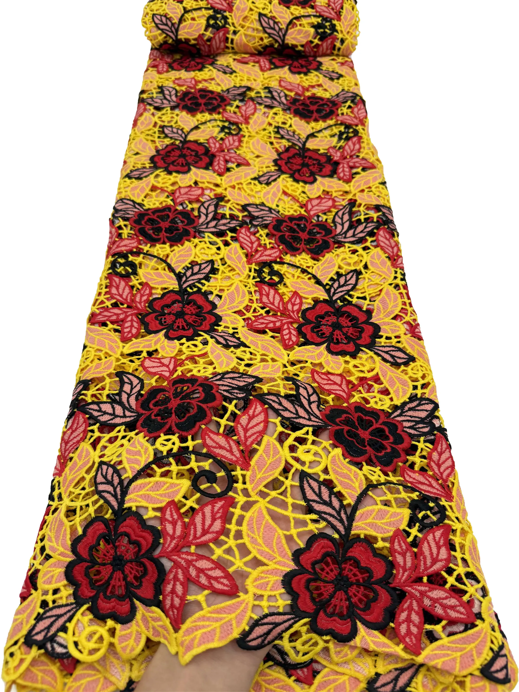 High Quality 5 Yards Multicolour Water Soluble Guipure Cord Lace Fabric French Embroidered African Lace For Wedding Dress Sewing